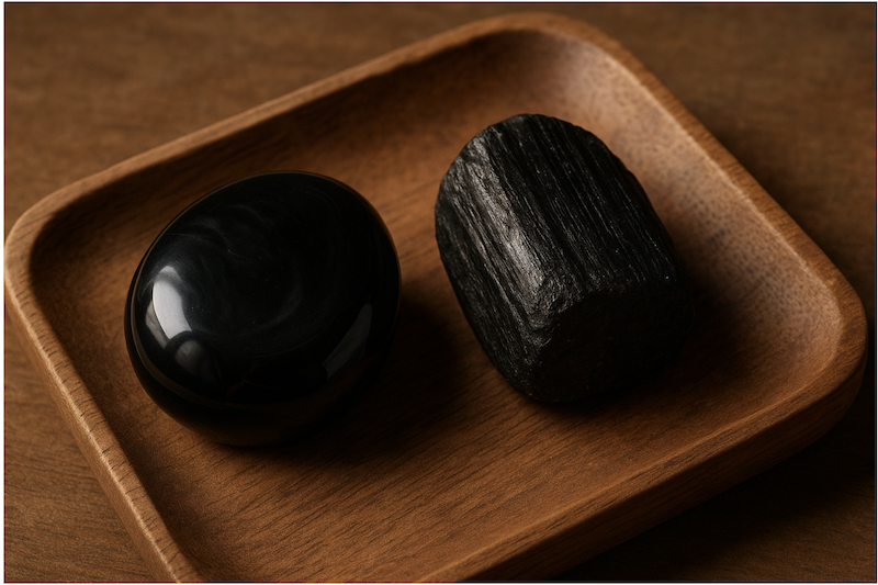 Obsidian và Tourmaline đen – hai viên đá thường được dùng để giữ sự ổn định nội tâm.